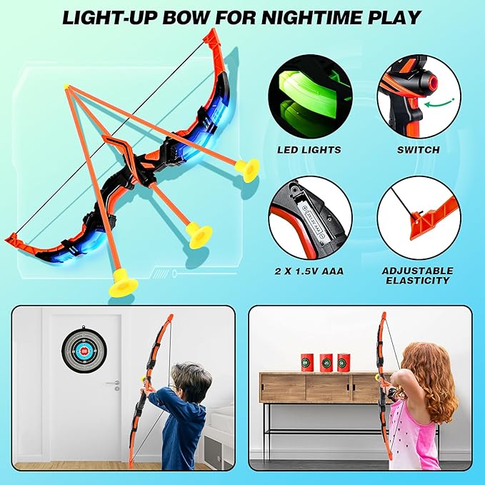 TOY Life Bow and Arrow Toys for Kids 4 6 8 12, Light Up Kids Bow and Arrow Set, Kids Archery Bows Set for Kids with Targets, Toy Gift for 5 Year Old Boys, Kids Toys Boys, Outdoor Toy Games for Kids