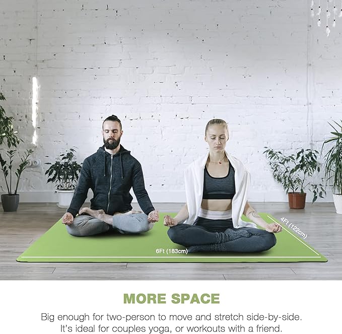 Large Yoga Mat for Men and Women 1/4 & 2/5 Inch Extra Thick TPE Fitness Mat for Home Gym Workout, Non-Slip, Eco Friendly Exercise Mat for Yoga, Pilates, Stretching, Meditation