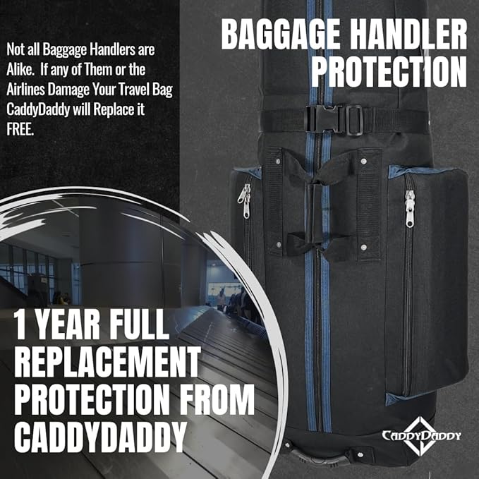 CaddyDaddy Constrictor Soft-Sided Golf Travel Bag Cover with Thick Dense Foam Padded Top 1 Year Full Travel Bag Replacement Coverage | Wheels & Lockable Zippers Case for Transporting Clubs on Airlines