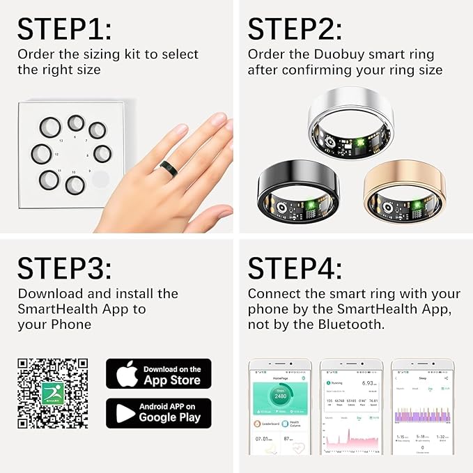 Smart Health Rings for Women Men, Fitness Tracker with Heart Rate, Blood Oxygen, HRV, Sleep Tracker, Step Tracker, No Subscription Fee, IP68 Waterproof Smart Ring for iphone & Android (Black 13#)