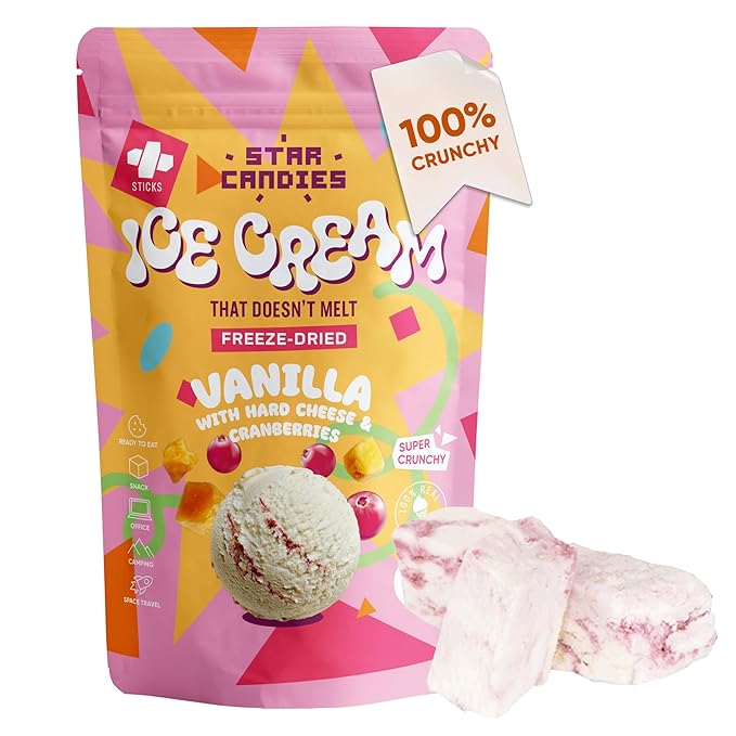 Star Candies Freeze Dried Ice Cream Hard Cheese with Cranberries | No Melting Freeze Dried Candy | Crunchy Camping Food | Premium Astronaut Ice Cream for Kids and Adults | Space and Astronaut Snack | Gift for Birthday or Party (2.5 oz.)