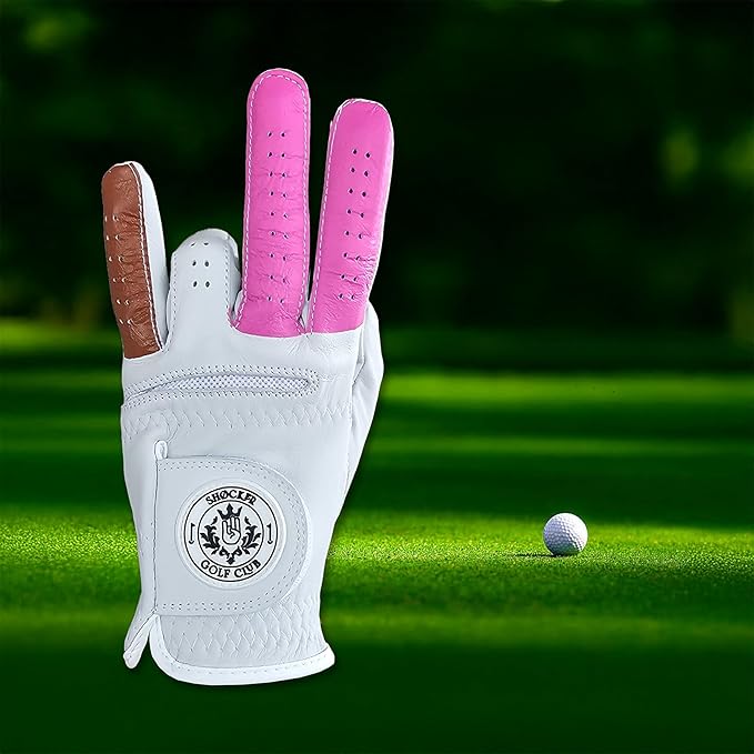 Shocker Camo Golf Glove Men's - Premium Cabretta100% Leather, Durable Grip, White and Camo, Adult Men's Golf Gloves, Funny Gag Gift, Left & Right Handed, Small to XXL Sizes