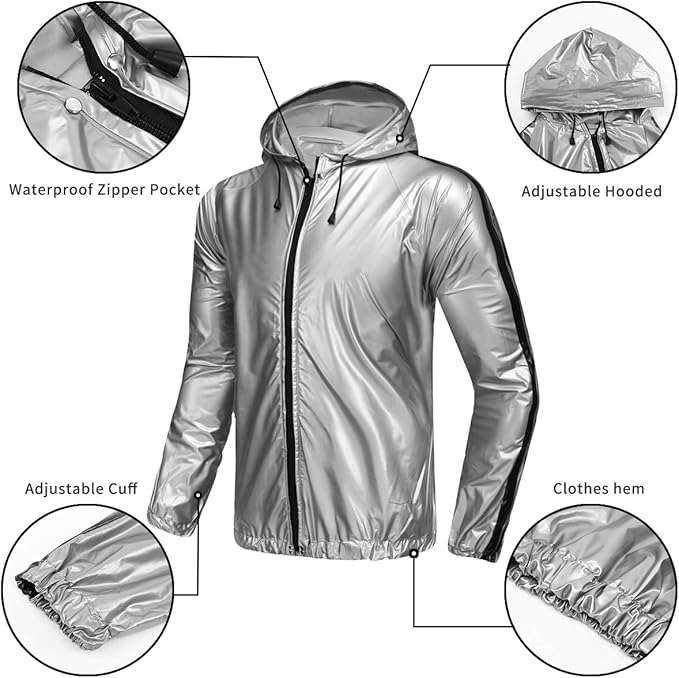 MulYeeh Weight Loss Sweat Suit Anti-Rip Heavy Duty Full-Zip Sauna Suit Fitness Exercise Gym Top Pant with Hood for Men Women