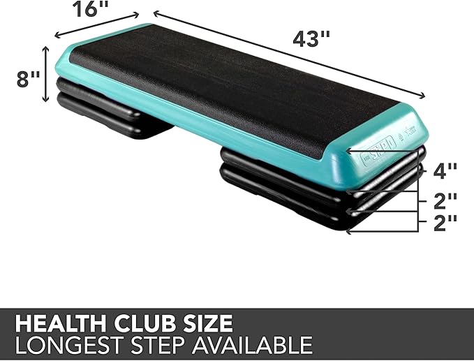 The Original STEP Exercise Step Platform, Health Club Size Stepper for Exercise at Home with 4 Stackable Risers for Height Adjustments