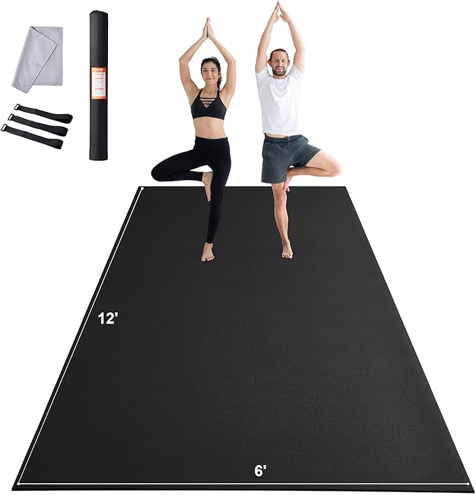 VEVOR Large Exercise Mat, Non Slip High Density Premium Yoga Mat, Exercise Yoga Mat for Men Women, Fitness & Exercise Mat with Bag & Carry Strap, for All Types of Home Yoga, Pilate & Floor Workout