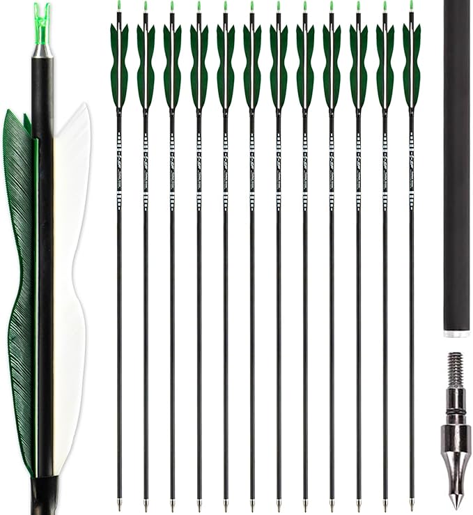 S F 30" Traditional Archery Carbon Feather Arrows 500 Spine Traditional Arrows Long Bows Archery Compound Bow Arrows Arrows for Compound Bow Arrows for recurve Bow（12 Pack）
