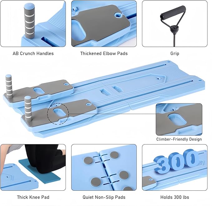 Pilates Board - 2025 Pilates Reformer Set for Full Body Workouts, Foldable Ab Core Trainer Board, 5 in 1 Multi-Purpose Pilates Board for Home with Resistance Bands, Ideal for Women & Men (Blue, L)