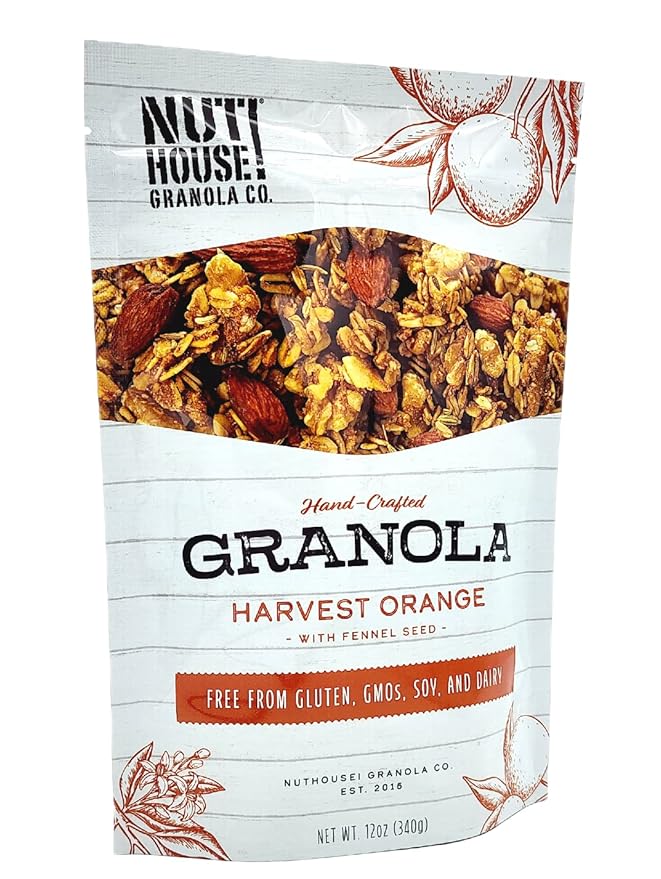 NutHouse! Granola Company - Premium Harvest Orange Granola | Certified Gluten-Free, Non-GMO, Kosher | Vegan, Soy-Free | 12 oz. Bag (6-Pack)