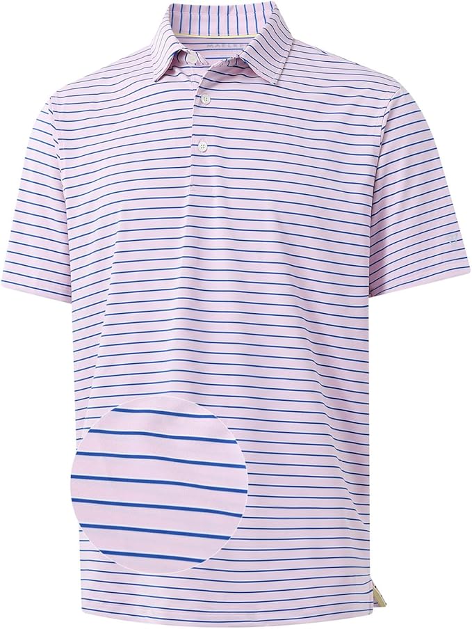 M MAELREG Golf Shirts for Men Moisture Wicking Striped Polo Performance Dry Fit Business Sports Mens Polo Shirts Short Sleeve