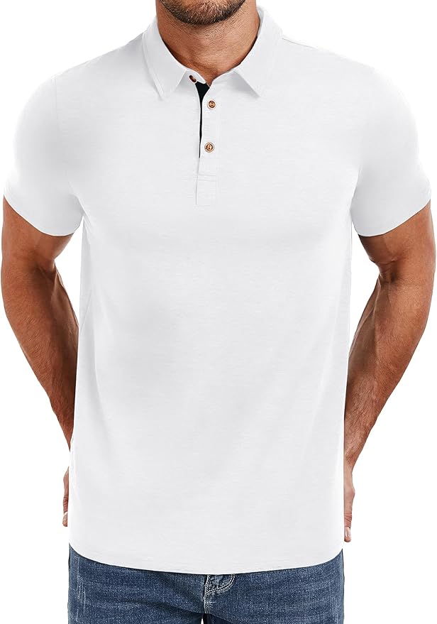 PEGENO Mens Polo Shirts Short Sleeve Casual Cotton Golf Shirts Performance Polo Shirts for Men