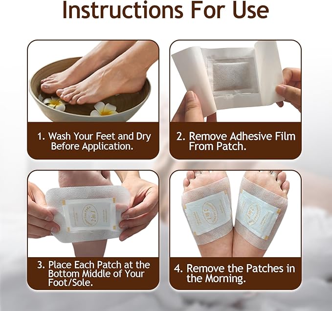 2 in 1 Foot Pads, Tear and Use Pure Bamboo Vinegar Coconut Foot Pads, Bigger Adhesive ''Stay in Place'' Goodnight Pads (10Pads)