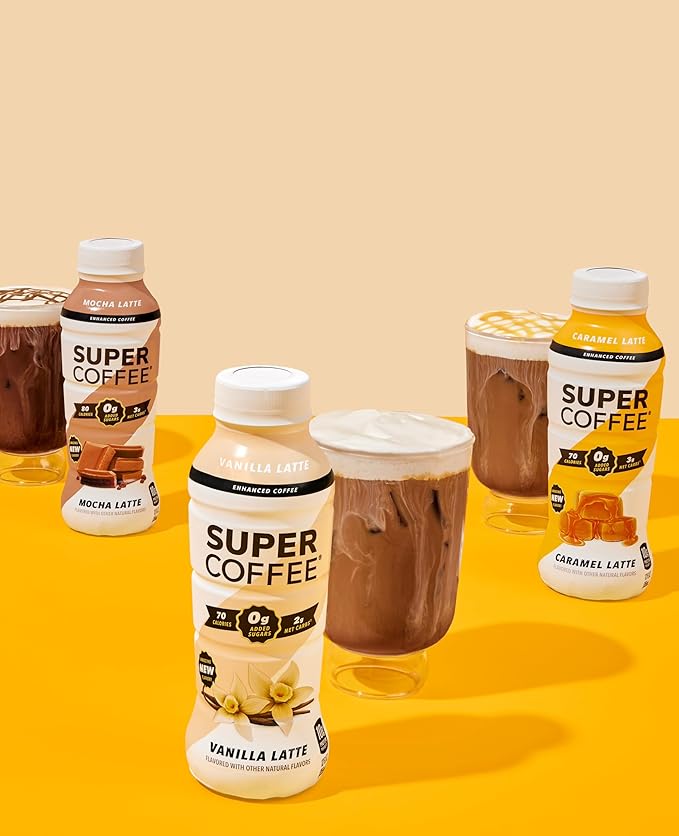 SUPER COFFEE, Keto Protein Coffee (0g Added Sugar, 10g Protein, 70 Calories) [Mocha] 12 Fl Oz, 12 Pack | Iced Smart Coffee Drinks