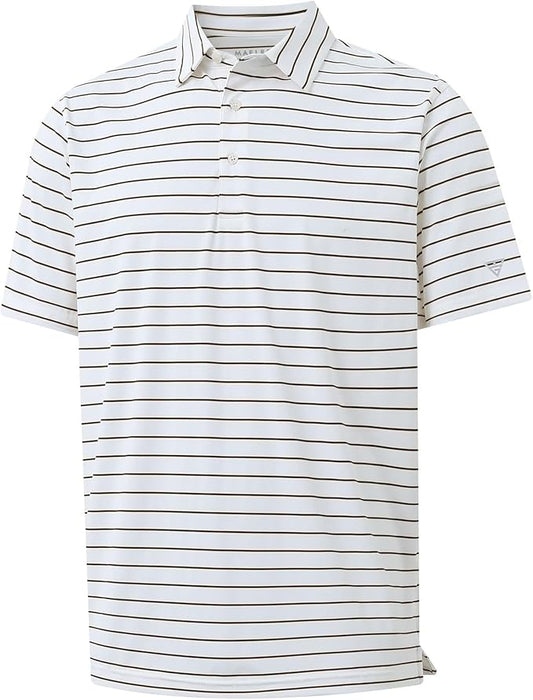 M MAELREG Mens Striped Golf Shirts Short Sleeve Silk-Like Touch Water-Resistant Breathable Soft Collared Polo Shirts for Men