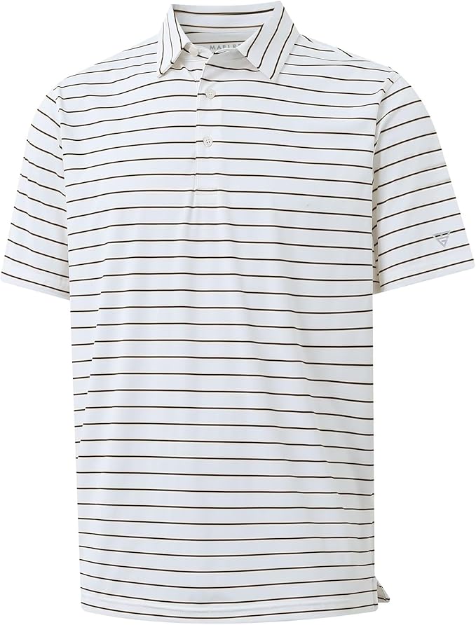 M MAELREG Mens Striped Golf Shirts Short Sleeve Silk-Like Touch Water-Resistant Breathable Soft Collared Polo Shirts for Men