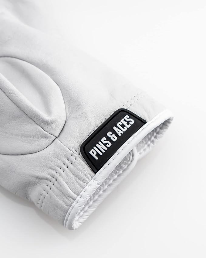Pins & Aces - Ghost White Golf Glove Design - Premium AAA Cabretta Leather, Long-Lasting Durable Tour Glove for Men or Women - Premium Leather Golf Glove Left & Right Hand