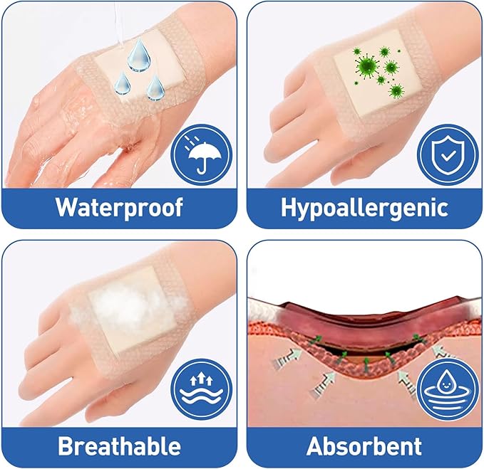 AZEN 12 Pack Silicone Foam Dressing, 3.2" X 4" Waterproof Silicone Bandages with Border Adhesive, Large Bandages for Wounds, Self Adhesive Wound Care and Dressings