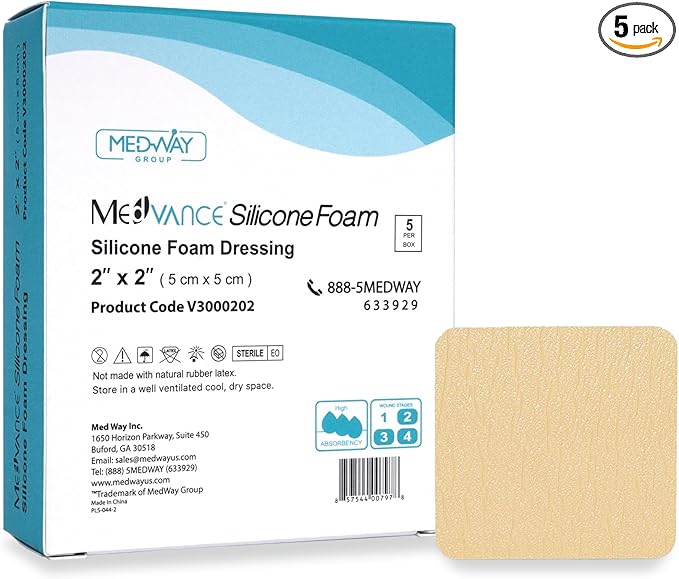 MedVance TM Silicone - Silicone Adhesive Foam Absorbent Dressing, 2"x2", Box of 5 dressings