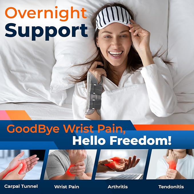 DR. BRACE Adjustable Wrist Brace Night Support for Carpal Tunnel, FSA & HSA Eligible, Doctor Developed, Upgraded with Double Splint & Therapeutic Cushion, Hand Brace For Pain Relief, Injuries, Sprains