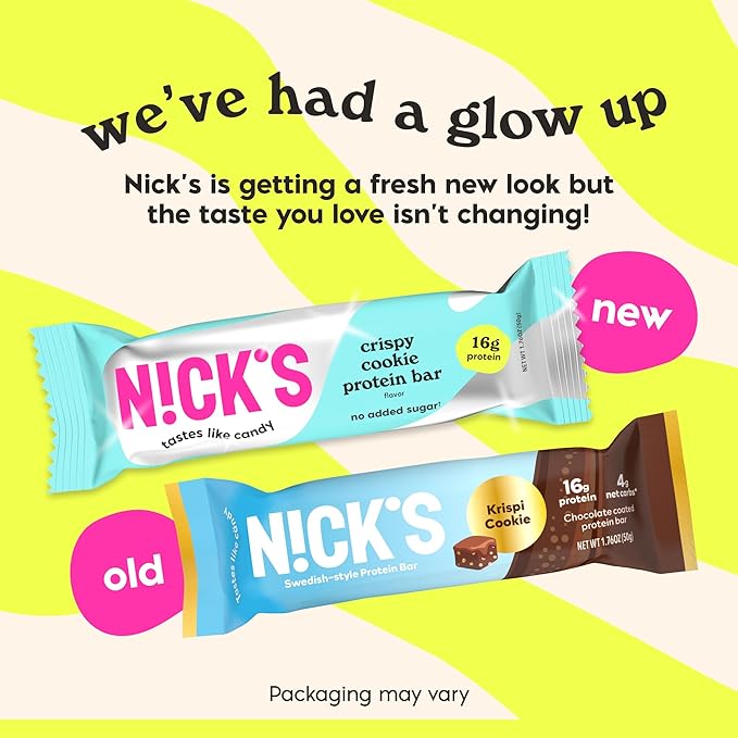 Nick's Protein Bars Krispi Cookie | 16g protein | 210 calories | Low Carb Keto Friendly Snacks No Added Sugar (Multipack 24 bars x 50g)