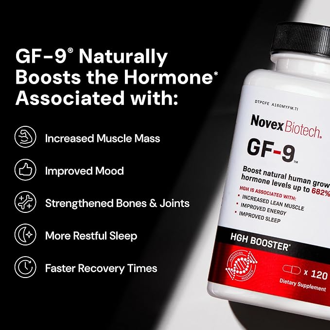 Novex Biotech GF-9 – HGH Boosting Supplement for Men – Workout Complex for Men – Support Energy, Endurance, Sleep, 120 Ct (30-Day Supply)