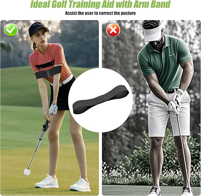 Golf Swing Trainer, Retractable Golf Grip Traine and Left-Handed Golf Swing Training Aid for Chipping Hitting, Ideal Golf Training Aid with Arm Band for Men and Women