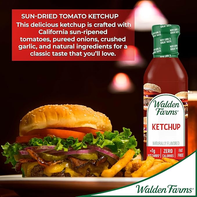 Walden Farms Ketchup – Zero Calorie, Sugar Free, Keto & No Carb Classic Tomato Condiment for Burgers, Fries & More – 12 oz Bottle