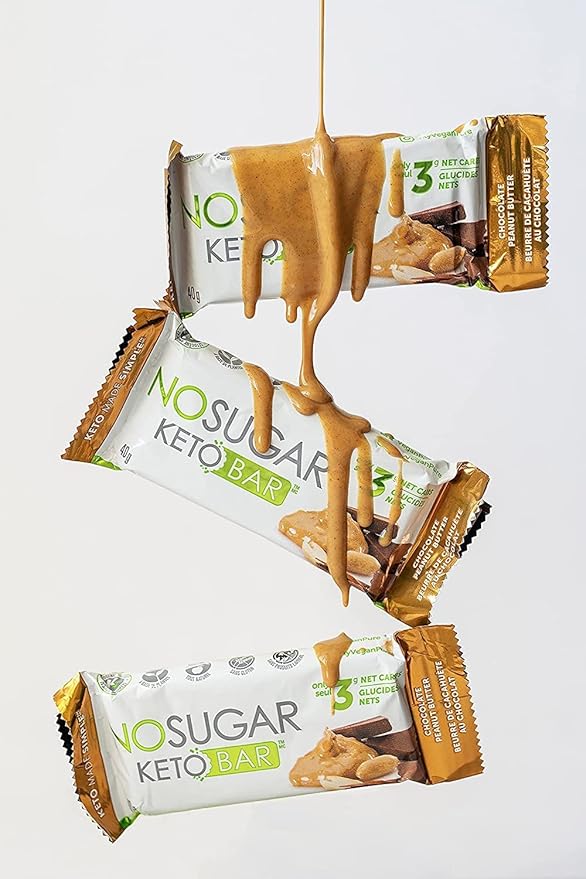 No Sugar Keto Bar Snack - Low Carb No Sugar Keto Snack Food with Keto Friendly Macros (24 x 1.41oz Bars, Peanut Butter)