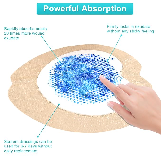 Adhesive Border 7"x7", 5 Packs, Highly Absorbent, Breathable Waterproof Sacral Bandage Pad for Bed Sore, Pressure Ulcer Wound Dressing