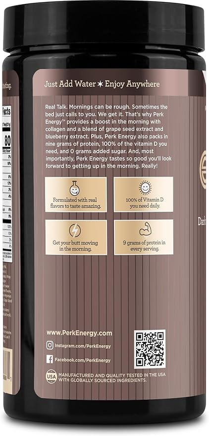 Perk Energy Original Dark Chocolate Salted Caramel Pretzel (20 Servings) - Gluten Free, Soy Free, Peanut Free