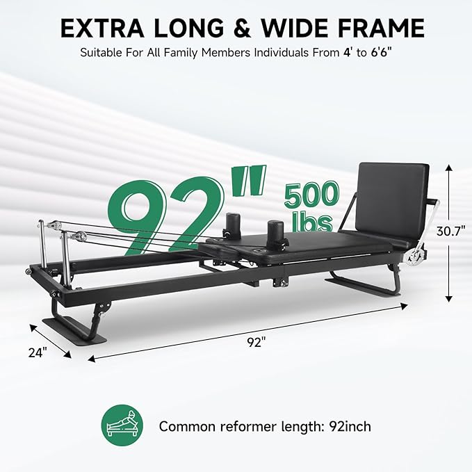 92" 2ND Gen Extended Pilates Reformer, Foldable Pilates Machine with Pilates Ring Circle & Headrest, Jumpboard, Dual Resistance Springs, Pilates Equipment for Home Workout, up to 500 lbs