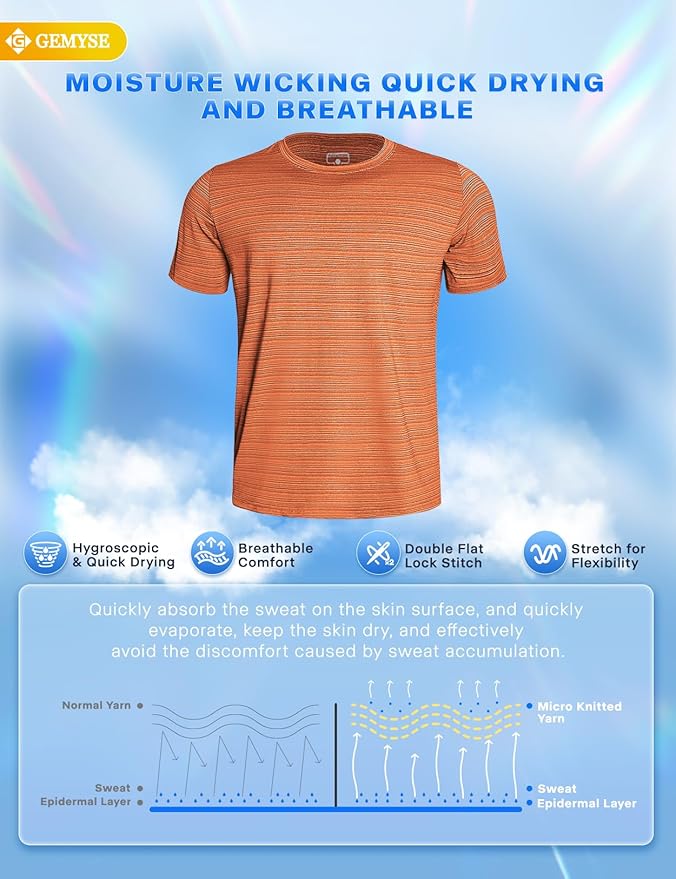 GEMYSE Men's Running Short Sleeve Shirt Sun Protection Quick Dry Moisture Wicking T-Shirts UPF 50+ for Workout