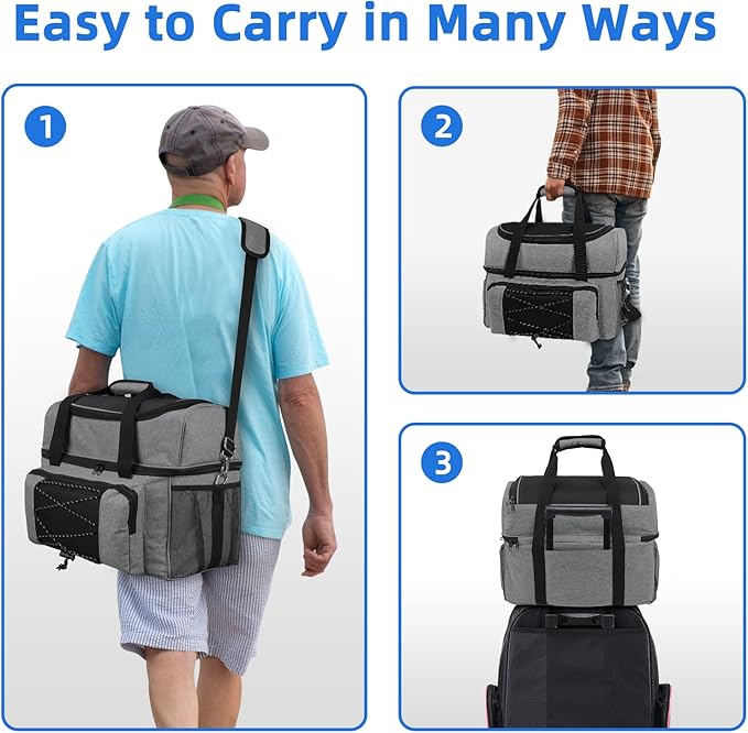 Bowling Ball Bag 2 Ball with Padded Holder Portable Double Bowling Totes with Adjustable Shoulder Strap Large Capacity Bowling Gear Organizer