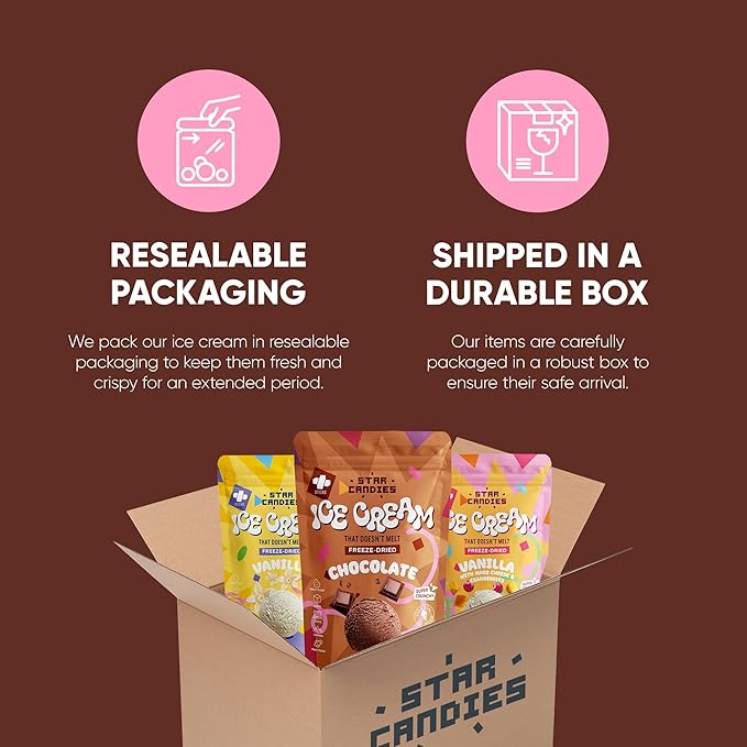 Star Candies Freeze Dried Ice Cream Chocolate (2.5 oz.) No Melting Freeze Dried Chocolate Ice Cream Candy | Crunchy & Delicious Camping Food | Premium Astronaut IceCream loved by Kids and Adults | Space and Astronaut Snack | Gift for Birthday or Party