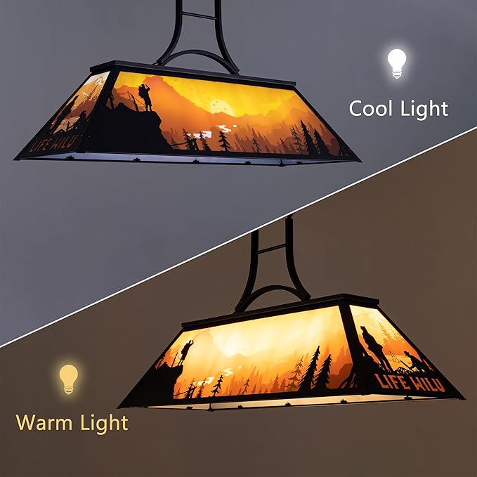 Wellmet Tiffany Pool Table Light - 47.3" Billiard Lights for 7-9ft Tables, Snooker, Cabin, Game Room, Rustic Nature Chandelier