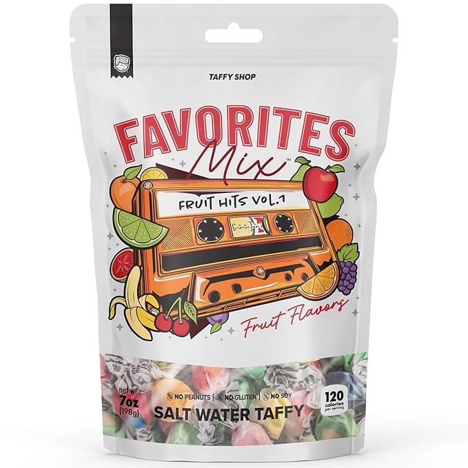 Taffy Shop Fruit Favorites Mix Salt Water Taffy Individually Wrapped - Old-Fashioned Salt Water Taffy Bulk Assorted Flavors - Gourmet Soft Chewy Candy, Gluten-Free, 35 Pieces (7oz)