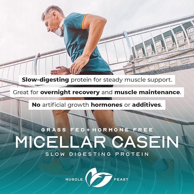 Muscle Feast Grass Fed Micellar Casein Protein Powder, Pasture Raised & Hormone Free, Slow Digesting Casein Protein - Supports Overnight Muscle Recovery, Gluten Free Protein Powder - Vanilla, 4lb