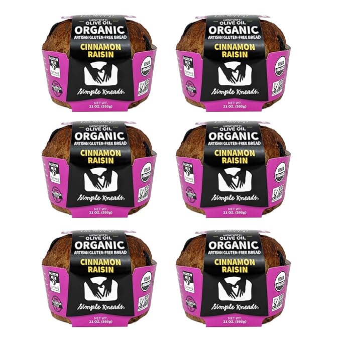 Simple Kneads Gluten-Free Cinnamon Raisin Bread 6 Pack – Swirly Cinnamon Raisin Sourdough – Organic, Top 9 Allergen-Free, Artisan-Style Loaves-Extra Virgin Olive Oil