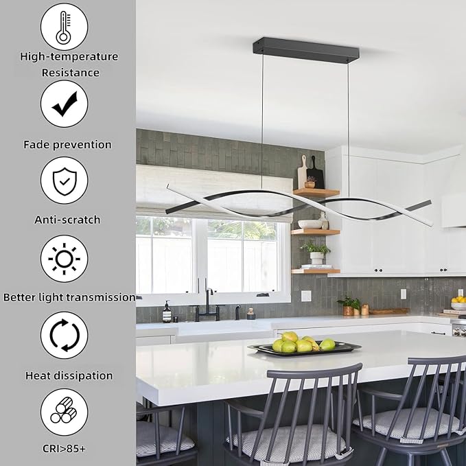 Modern Pendant Lights Fixture, 39in Aluminum LED Chandelier with Remote Control Dimmable 3000k-6000K Color Temperature, Island Lighting Lamp for Kitchen, Dining Room, Billiard Room