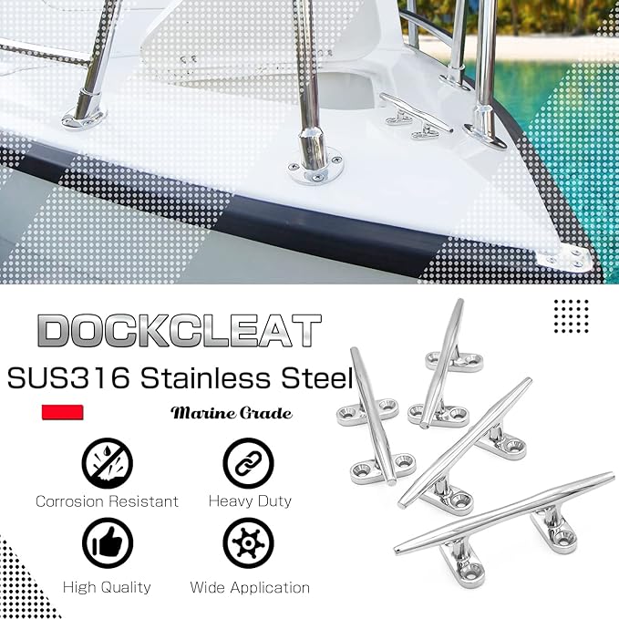 AMYSPORTS Heavy Rope Dock Cleat Marine Open Base Dock Cleats Stainless Steel Hardware Boat Cleat Mooring Kayak SUS316