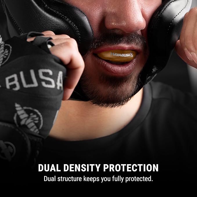 Hayabusa Combat Sports Mouth Guard Youth, Kids and Adult Sizes Comes with Case - Gold/White, Adult