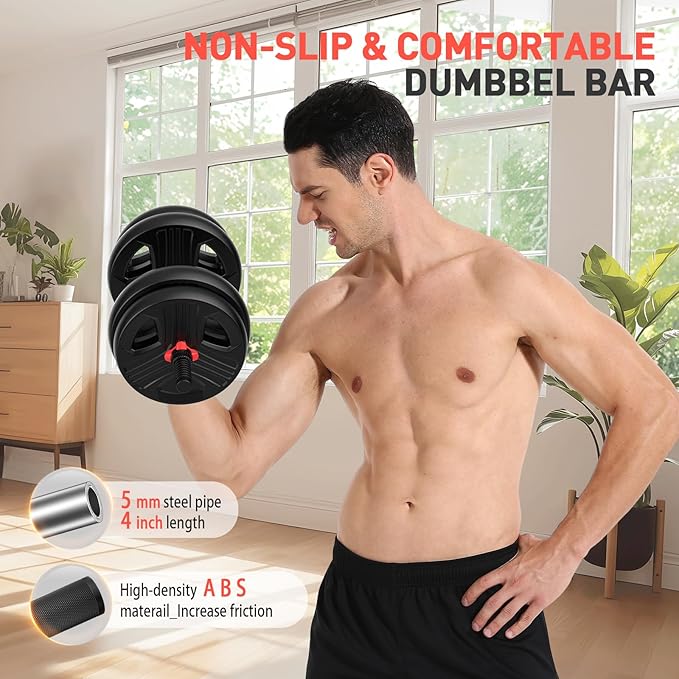Adjustable Dumbbells, 20/30/40/55/60/70/80/90lbs Free Weight Set with Connector, 2 or 3 in 1 Dumbbells Used as Barbell, Kettlebells, Fitness Exercises for Home Gym Suitable for Men/Women