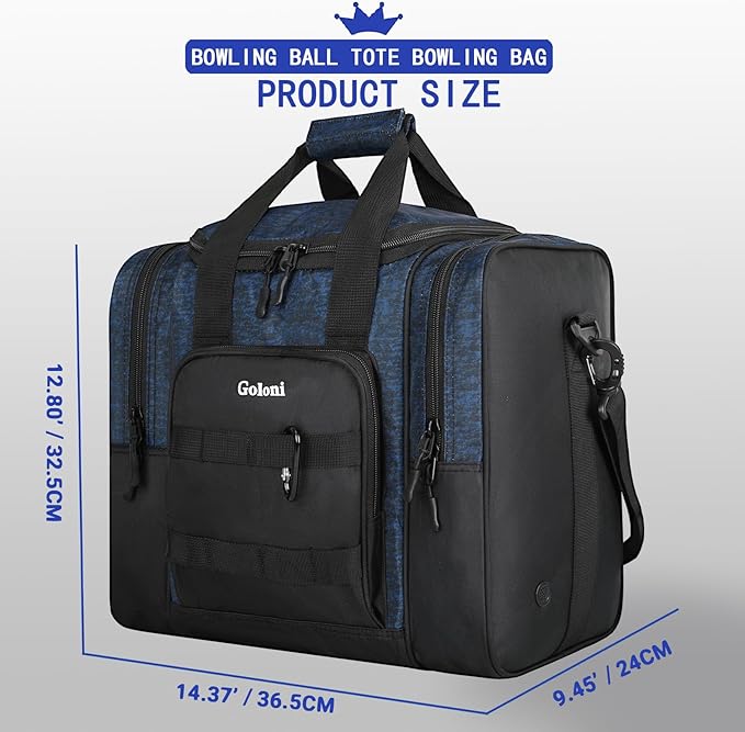 Goloni Bowling Ball Bag for Singer Ball with Padded Ball Holder, 2 Pockets fit Bowling Shoes Up to Mens Size 14 and Accessories