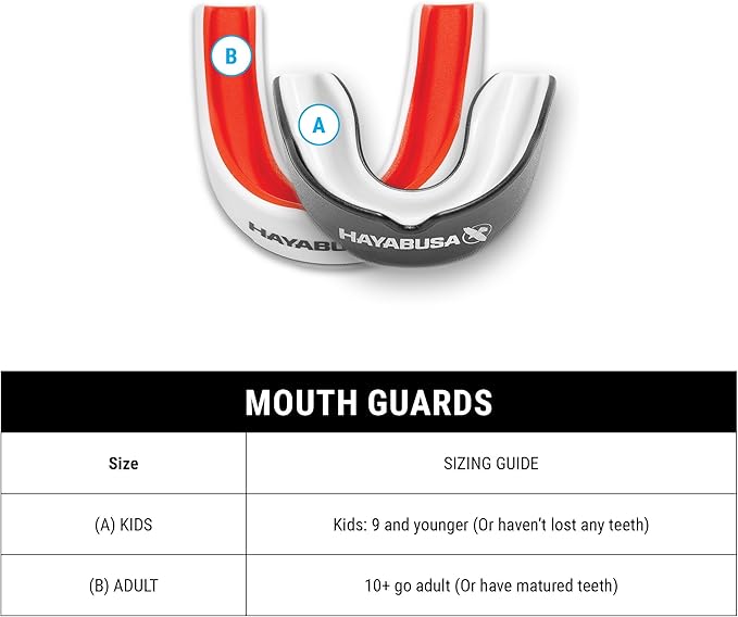 Hayabusa Combat Sports Mouth Guard Youth, Kids and Adult Sizes Comes with Case - Black/Red, Youth