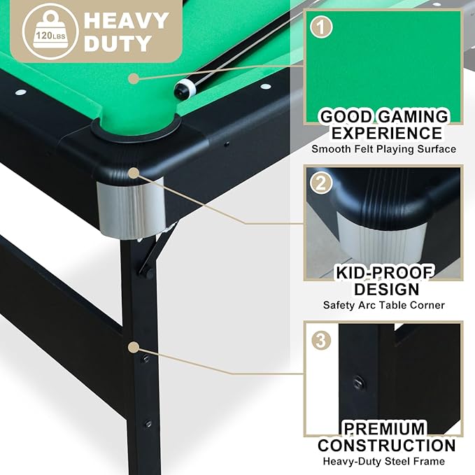 Seydrey 6-Foot Portable Foldable Pool Table with All Accessories – Compact Billiards Table for Home, Game Room, Apartment