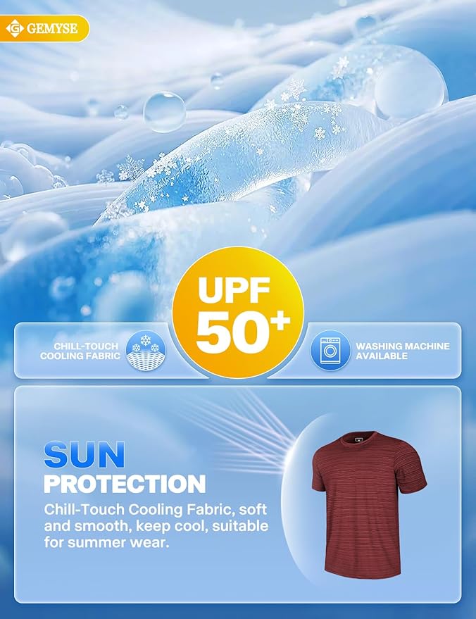 GEMYSE Men's Running Short Sleeve Shirt Sun Protection Quick Dry Moisture Wicking T-Shirts UPF 50+ for Workout