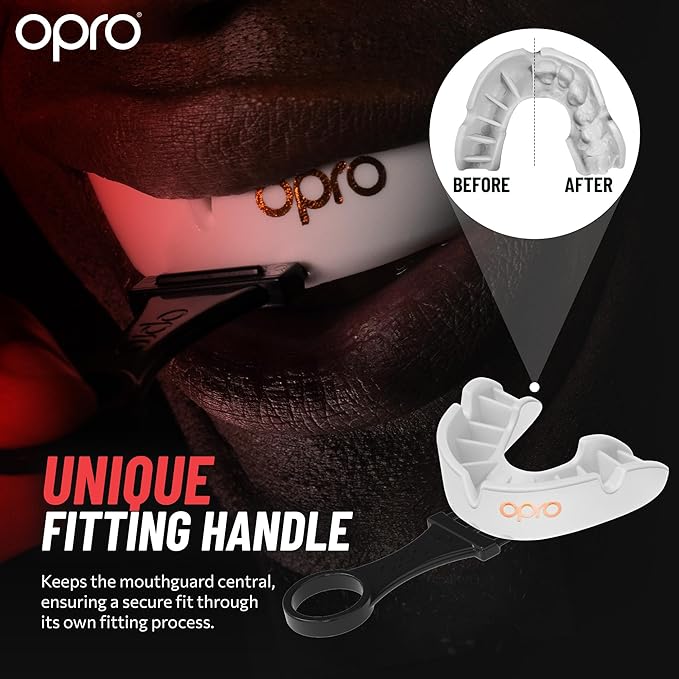 OPRO Bronze Level Sports Mouthguard – Custom-Fit, Breathable, Slim Design – Protective Mouth Guard for Football, Wrestling, Boxing, MMA, Lacrosse & All Contact Sports, Case Included – UFC Red, Adult