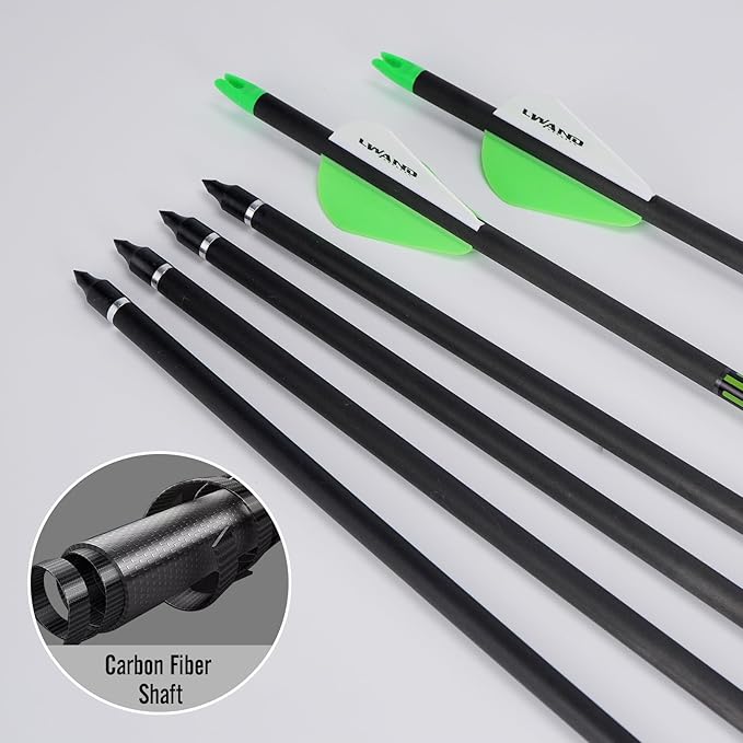 LWANO 32" Carbon Arrows Archery Target Practice Hunting Arrows with Shaft Spine 400 with Removable Tips for Compound & Recurve Bow (Pack of 12)