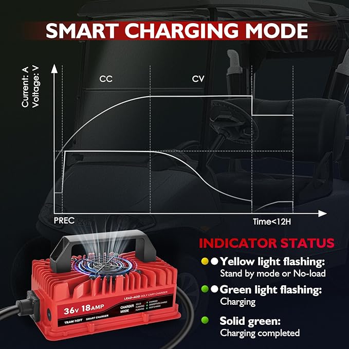 18 Amp Golf Cart Charger for 36 Volt EZGO TXT Lead Acid Battery with Upgraded D Style Plug