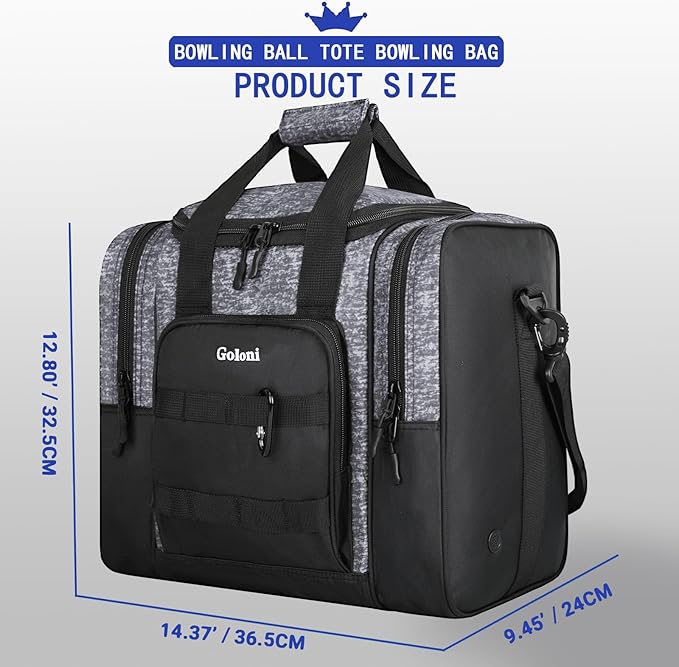 Goloni Bowling Ball Bag for Singer Ball with Padded Ball Holder, 2 Pockets fit Bowling Shoes Up to Mens Size 14 and Accessories