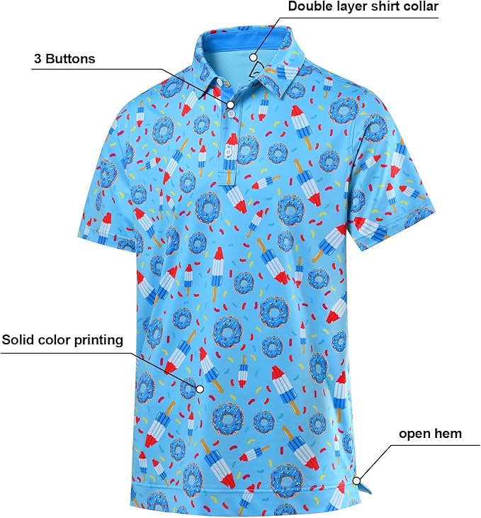 DEOLAX Mens Polo Shirts Fashion Print Mens Golf Shirt Dry Fit Mens Golf Polo Short Sleeve Quick Dry Funny Golf Shirt for Men